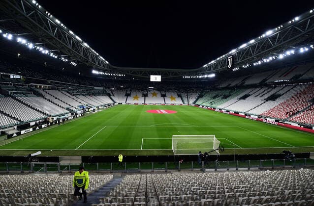 (200309) -- TURIN, March 9, 2020 (Xinhua) -- Photo taken on March 8, 2020 shows the internal view of the Allianz Stadium ahead of the Italian Serie A soccer match between Juventus and Inter Milan in Turin, Italy. (Str Xinhua) (SP)ITALY-TURIN-SOCCER-ITALIAN SERIE A-JUVENTUS VS INTER MILAN 
