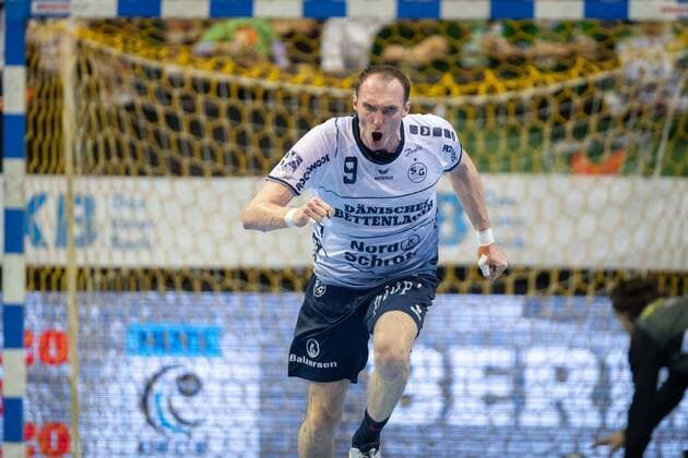 Handball Berlin 08.03.2020 DHB 1. Bundesliga Saison 2019 2020 Füchse Berlin - SG Flensburg Handewitt Holger Glandorf (Flensburg, No.09) Jubel
