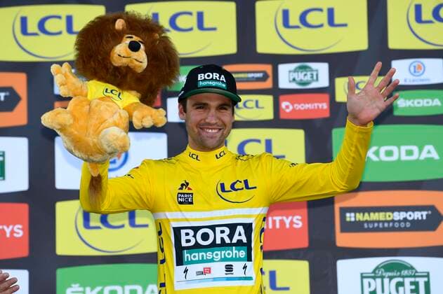Bilder des Jahres 2020, Sport 03 März Sport Themen der Woche KW11 Sport Bilder des Tages CHALETTE-SUR-LOING, FRANCE - MARCH 9 : SCHACHMANN Maximilian (GER) of BORA - HANSGROHE pictured with the yellow jersey during the podium ceremony after stage 2 of the 78th edition of the Paris - Nice cycling race, a stage of 166,5km with start in Chevreuse and finish in Chalette-sur-Loing on March 09, 2020 in Chalette-Sur-Loing, France, 9 03 2020 CYCLISME : Paris Nice - Etape 2 - Chevreuse and finish in Chalette-sur-Loing - 09 03 2020 PhotoNews Panoramic 