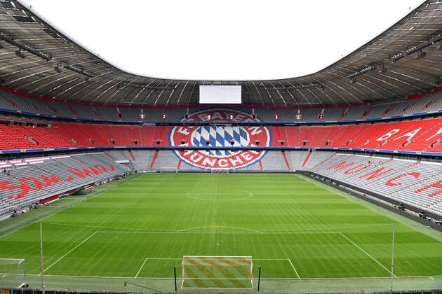 Themenbild GEISTERSPIELE im Fussball wegen des grassierenden Coronovirus. Archivfoto: leere Allianz Arena, Stadion,Sportstaette,Innenraum,leere Raenge,leer.Uebersicht,FC Bayern Muenchen, am 27.08.2018.