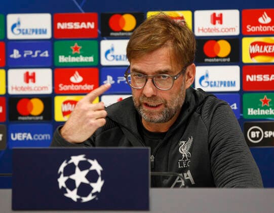 10th March 2020; Anfield, Liverpool, Merseyside, England; UEFA Champions League, Liverpool versus Atletico Madrid, press conference, PK, Pressekonferenz Liverpool manager Jurgen Klopp speaking to the media during today s press conference at Anfield ahead of tomorrow s Champions League match against Atletico Madrid  ActionPlus12216675 AlanxMartin