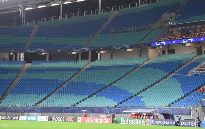 Fussball, Herren, Saison 2019 2020, Champions League (Achtelfinale, Rückspiel), RB Leipzig - Tottenham Hotspur (3:0), leere Ränge nach dem Spiel, 10.03. 2020, Copyright: xMatthiasxKochx