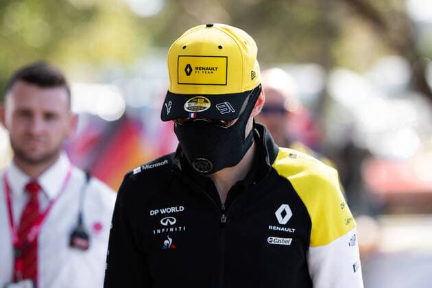 MELBOURNE, AUSTRALIA - MARCH 12: Renault F1 Team driver Esteban Ocon wearing a mask for protection against Coronavirus disease (COVID-19) at The Australian Formula One Grand Prix on March 12, 2020, at The Melbourne Grand Prix Circuit in Albert Park, Australia. (Photo by Speed Media Icon Sportswire) AUTO: MAR 12 F1 - Australian Grand Prix Icon20031200081