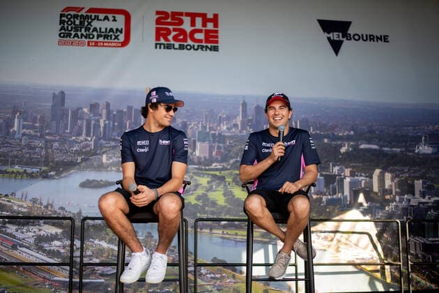Lance Stroll (BWT Racing Point F1 Team) und Sergio Checo Perez (BWT Racing Point F1 Team) beim Fantalk, Formel 1, Grosser Preis von Australien, Albert Park Circuit Melbourne, Media Day, 12.03.2020. Formel 1, Grosser Preis von Australien, Albert Park Circuit Melbourne, 11.03.2020 Melbourne Copyright: xMemmlerx Eibner-Pressefotox EP_mmr