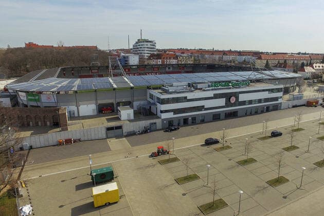 HFC Spielstätte Erdgas Sportpark Luftaufnahme , Drohnenaufnahme , DJI Inspire 1 Copyright: xVIADATAx xHolgerxJohnx Halle Saale Sachsen-Anhalt Deutschland