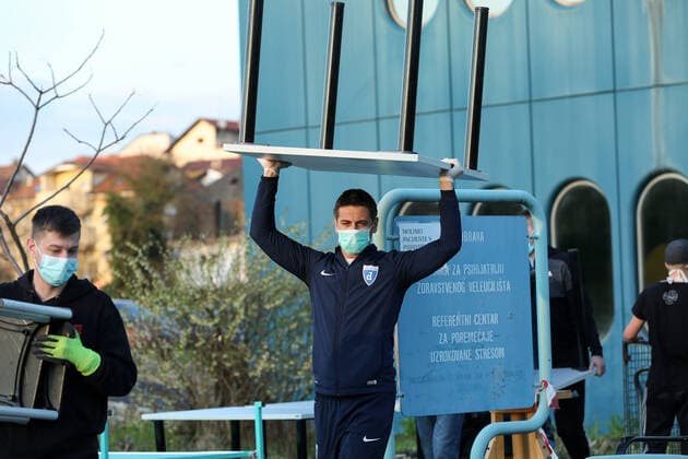 Zagreb: Dinamo fans help evacuate Dubrava Clinical Center 18.03.2020., Croatia, Zagreb - Dinamo fans, the Bad Blue Boys, have been urged to help move things out of KB Dubrava Hospital, which becomes a respiratory center in Zagreb during the coronavirus epidemic. EmicaxElvedji PIXSELL