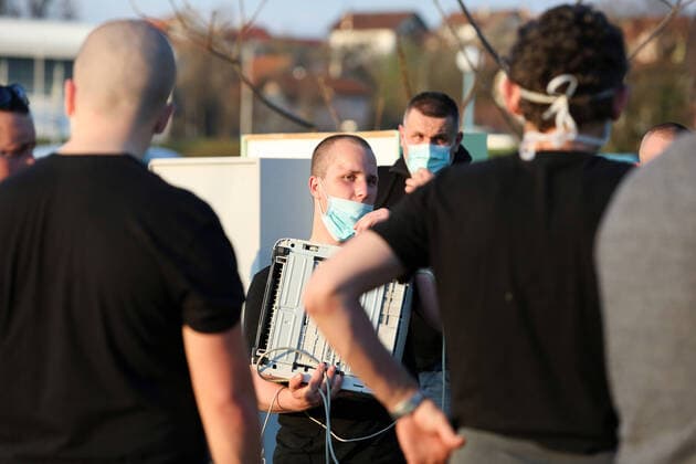 Zagreb: Dinamo fans help evacuate Dubrava Clinical Center 18.03.2020., Croatia, Zagreb - Dinamo fans, the Bad Blue Boys, have been urged to help move things out of KB Dubrava Hospital, which becomes a respiratory center in Zagreb during the coronavirus epidemic. EmicaxElvedji PIXSELL