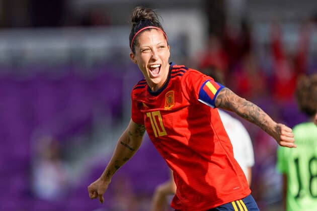 ORLANDO. USA. MAR 05: Jennifer Hermoso of Spain celebrates her teammates Alexia Putellas s goal during the 2020 SheBelieves Cup Women s International Friendly, Länderspiel, Nationalmannschaft football match between Spain Women and Japan Women at Exploria Stadium in Orlando, USA.