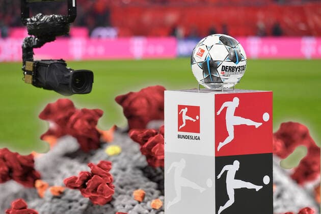 FOTOMONTAGE: Wegen Coronavirus Pandemie: Bundesliga soll ab Mai mit Geisterspielen wieder starten. Archivfoto: Randmotiv-Spidercam fokussiert den offiziellen Spielball Derbystar. Fussball 1. Bundesliga,11.Spieltag,Spieltag11, FC Bayern Muenchen M) - Borussia Dortmund (DO) 4-0, am 09.11.2019 in Muenchen A L L I A N Z A R E N A, DFL REGULATIONS PROHIBIT ANY USE OF PHOTOGRAPHS AS IMAGE SEQUENCES AND OR QUASI-VIDEO. Â *** PHOTO MONTAGE Because of coronavirus pandemic Bundesliga is to start again with ghost games from May onwards Archivfoto Randmotiv Spidercam focuses the official match ball Derbystar Fussball 1 Bundesliga,11 matchday,Matchday11, FC Bayern Munich M Borussia Dortmund DO 4 0, on 09 11 2019 in Munich A L L I A N Z A R E N A, DFL REGULATIONS PROHIBIT ANY USE OF PHOTOGRAPHS AS IMAGE SEQUENCES AND OR QUASI VIDEO Â