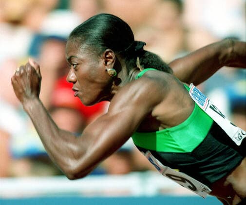 950812 Athletics, World Athletics Championships: Silver medalist Merlene Ottey of Cuba during womens 100 m at The World Athletics Championships on August 12, 1995 in Goteborg, Sweden. BILDBYRAN *** 950812 Athletics, World Athletics Championships Silver medalist Merlene Ottey of Cuba during womens 100 m at The World Athletics Championships on August 12, 1995 in Goteborg, Sweden BILDBYRAN,  Copyright: BILDBYRAN 950812008