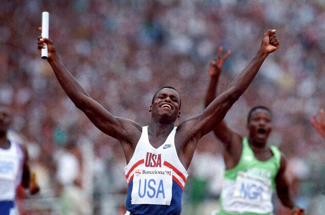 Track and Field Carl Lewis (USA) anchoring the gold medal winning 4X100 relay at the 1992 Olympic Summer Games, Barcelona Spain. Barcelona Spain Copyright: xPaulxJxSutton DUOMO PCNx TF0101 106002