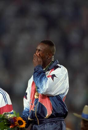 Track and Field Michael Johnson Olympics Michael Johnson on the podium after receiving his gold medal for the 400m at the 1996 Olympic Summer Games. Atlanta GA USA Copyright: xDUOMO PCNx TF01D2 106294
