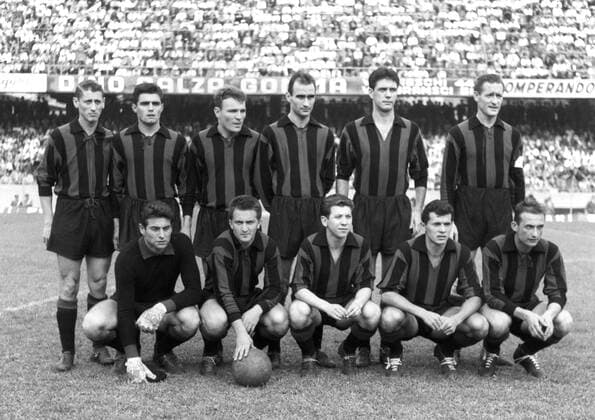 SQUADRA, JUAN ALBERTO SCHIAFFINO, ALFIO FONTANA, JOSE ALTAFINI, CARLO GALLI, CESARE MALDINI, NILS LIEDHOLM. LORENZO BUFFON, GASTONE BEAN, GIANCARLO DANOVA, FRANCESCO ZAGATTI, VINCENZO OCCHETTA, team group, Mannschaftsbild, Totale AC Milan, Serie A SERIE A 1958-59 MILAN