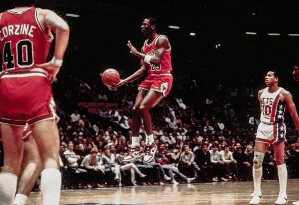 Basketball Michael Jordan Michael Jordan, Chicago Bull in a game against New Jersey Nets in 1985. Copyright: xPaulxJxSutton DUOMO PCNx BK0801_106046