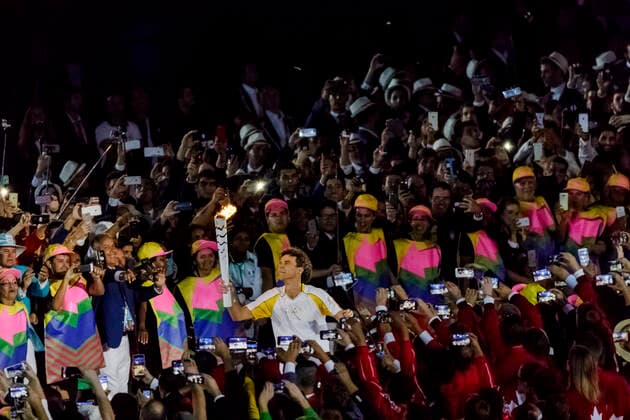 OLYMPICS RIO 2016-Opening Rio de Janeiro, Brazil. 5 August 2016 Gustavo Kuerten with the Olympic torch in the stadium for the Olympic Summer Games Opening Ceremonies. Paul J. Sutton PCN Photography. Rio de Janeiro Maracana Stadium Brazil Copyright: xPaulxJxSutton PCNx OL1617OP05-458