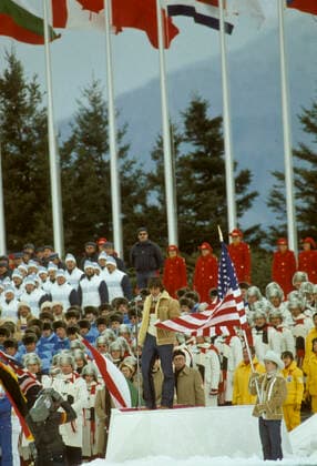 Speed skating, Eisschnelllauf Eric Heiden (USA), taking the oath for the athletes at the 1980 Olympic Winter games, Winterspiele,Spiele, Summer games Copyright: xDUOMO PCNx SS01Y4 049716