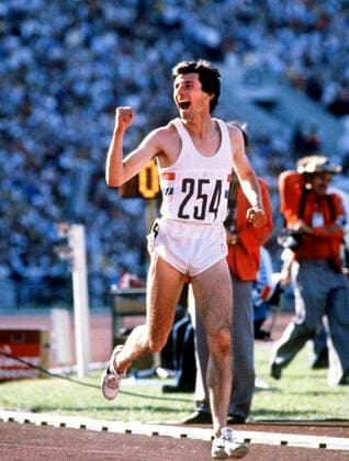 Track and Field Sebastian Coe (GBR) celebrates his win in the Mens 1500m Final at the 1980 Olympic Summer Games. Moscow Russia Copyright: xPCNxPhotographyx TF1189-106003