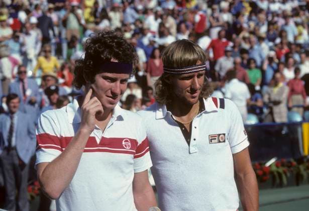 Tennis John McEnroe (USA) and Bjorn Borg (SWE) before the Men s Final at the 1980 US Open Tennis Championships New York Flushing Meadows NY USA Copyright: xPaulxJ.xSutton DUOMO PCNx TN0301 107238