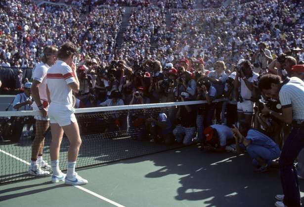 Tennis John McEnroe (USA) and Bjorn Borg (SWE) before the Men s Final at the 1980 US Open Tennis Championships New York Flushing Meadows NY USA Copyright: xStevenxE.xSutton DUOMO PCNx TN0302 107188
