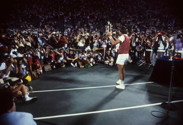 Tennis Jimmy Connors (USA) holding his winner s trophy at the 1983 US Open Tennis Championships New York Flushing Meadows NY USA Copyright: xStevenxE.xSutton DUOMO PCNx TN0302 406346