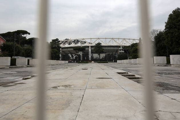 Rome sites during lockdown Rome, Italy a view of the Stadio Olimpico behind the closed barriers of Foro Italico during the lockdown caused by covid19 pandemic. Rome Italy Copyright: Giuseppex Pino xFama