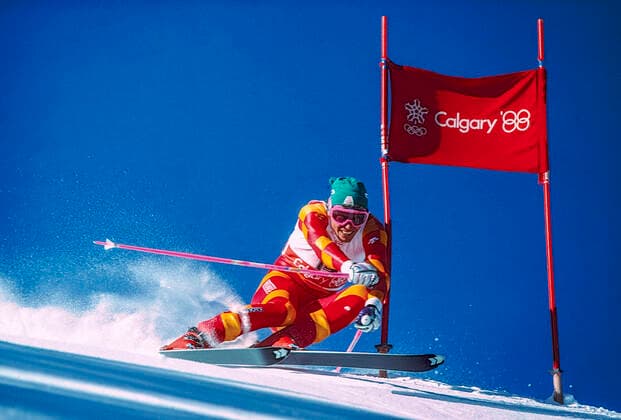 Olympic Skiing Zurbiggen Pirmin Zurbriggen of Switzerland wins the bronze medal in the giant slalom at the 1988 Olympic Winter games, Winterspiele,Spiele, Summer games Nakiska Ski Area Alberta Canada Copyright: xStevenxExxSutton DUOMO PCNx OL8802_011432