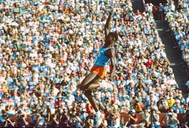 T&F Carl Lewis Carl Lewis competing the long jump at the 1984 US Olympic Track and Field Team Trials. Los Angeles LA Coliseum California United States Copyright: xStevenxExxSutton DUOMO PCNx TF8402_0005
