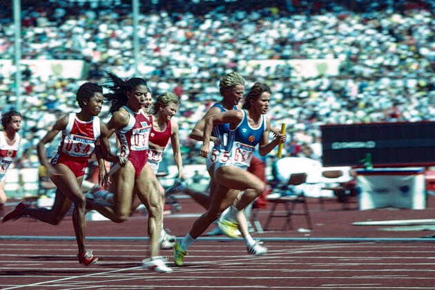 1988 Olympoic Summer Games Evelyn Ashford and Florence Griffith Joyner (USA) competing in the 4X100 relay at the 1988 Olympoic Summer Games. Seoul South Korea Copyright: xPaulxJxSutton DUOMO PCNx TF1201_101212