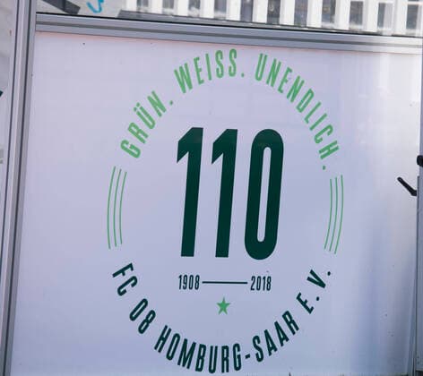 Fußball, Stadiongeschichte FC 08 Homburg 24.04.2020, xrhsx, Fussball Regionalliga Suedwest, FC Homburg - Training emspor, v.l. Logo 110 Jahre FC 08 Homburg (DFL DFB REGULATIONS PROHIBIT ANY USE OF PHOTOGRAPHS as IMAGE SEQUENCES and or QUASI-VIDEO) Homburg