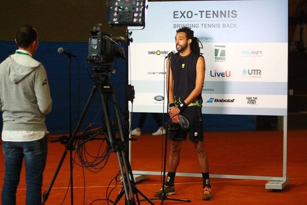 Dustin Brown beim Interview bei der Tennis Exhibition Serie in Hoehr-Grenzhausen Tennis Exhibition Serie in Hoehr-Grenzhausen Tennis Exhibition Series in Hoehr-Grenzhausen Hoehr-Grenzhausen Copyright: xEibner-Pressefotox