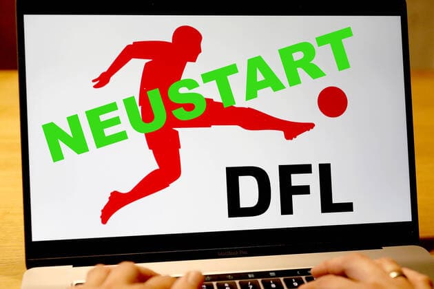Symbolfoto am 02.05.2020 Auf einem Laptop das Logo der DFL.. Vertagt die Entscheidung wann und ob die Bundesliga wieder losgehen kann.