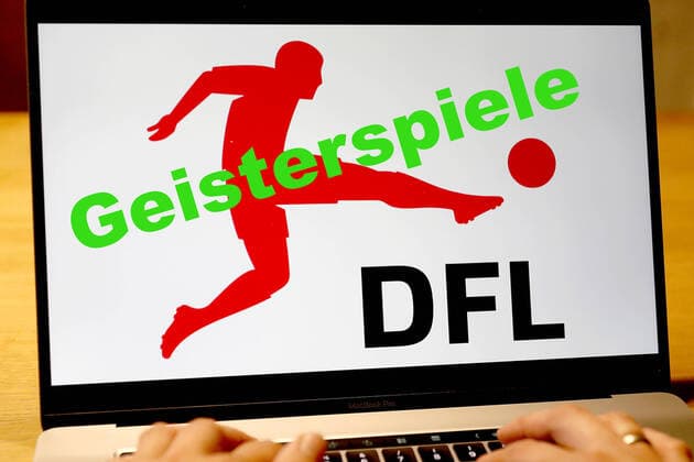 Symbolfoto am 02.05.2020 Auf einem Laptop das Logo der DFL.. Vertagt die Entscheidung wann und ob die Bundesliga wieder losgehen kann.