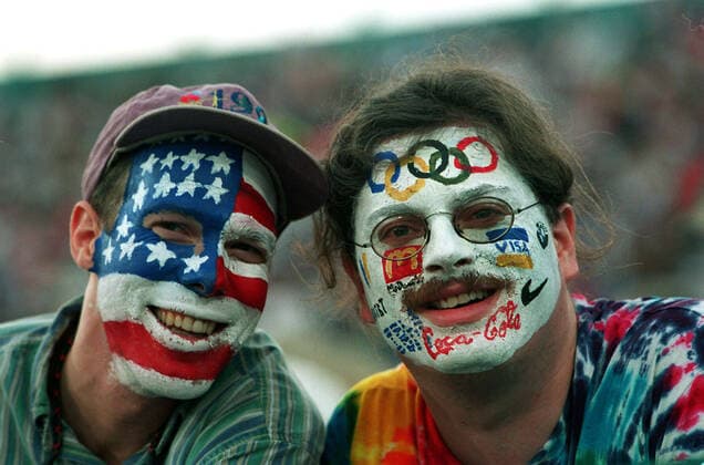 960731 Summer Olympics 1996, Athletics: Fans of USA at The Summer Olympic Games, Olympische Spiele, Olympia, OS on July 31, 1996 in Atlanta, USA. BILDBYRAN *** 960731 Summer Olympics 1996, Athletics Fans of USA at The Summer Olympic Games on July 31, 1996 in Atlanta, USA BILDBYRAN,  Copyright: LENNARTxMANSSON BB960731BB028