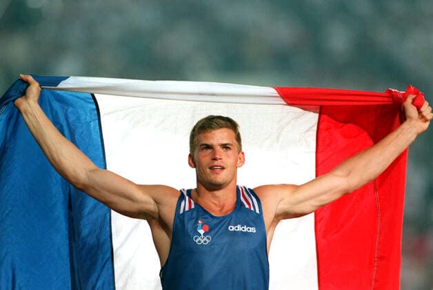 960802 Summer Olympics 1996, Athletics: Gold medalist Jean Galfione of France react after winning pole vault at The Summer Olympic Games, Olympische Spiele, Olympia, OS on August 2, 1996 in Atlanta, USA. BILDBYRAN *** 960802 Summer Olympics 1996, Athletics Gold medalist Jean Galfione of France react after winning pole vault at The Summer Olympic Games on August 2, 1996 in Atlanta, USA BILDBYRAN,  Copyright: LENNARTxMANSSON BB960802BB017