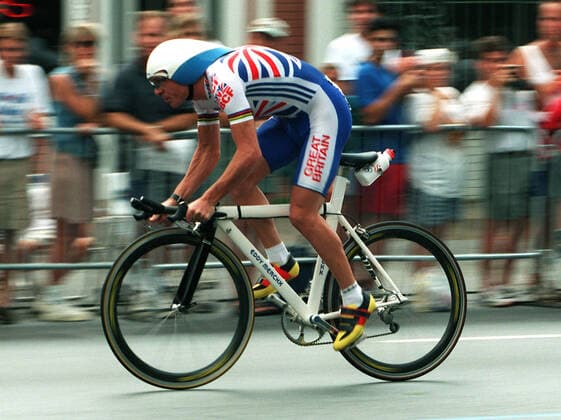 960803 Summer Olympics 1996, Cycling: Bronze medalist Chris Boardman of Great Britain during mens time trial at The Summer Olympic Games, Olympische Spiele, Olympia, OS on August 3, 1996 in Atlanta, USA. BILDBYRAN *** 960803 Summer Olympics 1996, Cycling Bronze medalist Chris Boardman of Great Britain during mens time trial at The Summer Olympic Games on August 3, 1996 in Atlanta, USA BILDBYRAN,  Copyright: DENNYxCALVO BB960803BB052