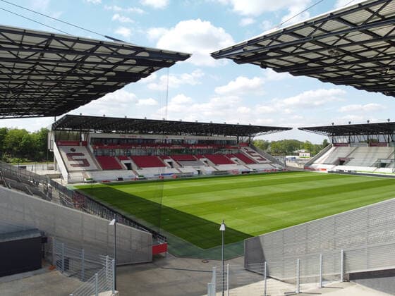 13.05.2020, Fussball GER, Regionalliga West, Saison 2019 2020, SC Rot Weiss Essen, Stadionuebersicht mit der Haupttribuene, Stadion Essen an der Hafenstrasse, Essen Nordrhein-Westfalen Deutschland