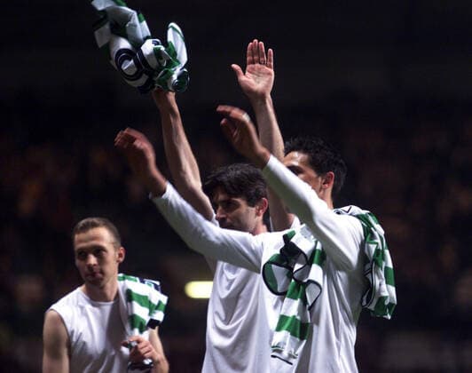 Celtic Glasgow-VfB Stuttgart Andreas Hinkel, Zvonimir Soldo, Fernando Meira 20.02.03 Foto Herbert Rudel