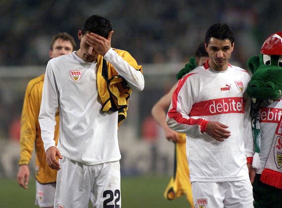 VFB Stuttgart-Celtic Glasgow 3:2 Kevin Kuranyi, Viorel Ganea Entäuschung beim VFB 27.2.2003 Foto Herbert Rudel