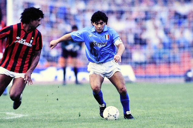 DIEGO MARADONA, Napoli, Serie A, Napoli vs Milan 1-1, Napoli SERIE A 1990-91 NAPOLI-MILAN 1-1