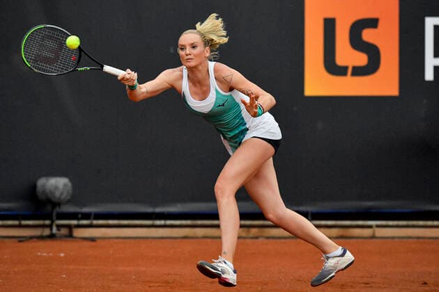 Tenisovy turnaj zen LiveScore Cup, 3. cervna 2020 v Praze. Tereza Martincova v utkani proti Kristyne Pliskove. CTKPhotoP202006030837701 VIS 013