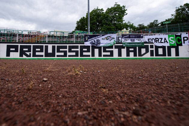 Fußball, Stadiongeschichte Preußen Münster Münster, Deutschland 07.06.2020: 3. Liga - 2019 2020 - SC Preußen Münster vs. Sportvereinigung Unterhaching Symbol Preußenstadion Münster Nordrhein-Westfalen Deutschland Preußenstadion