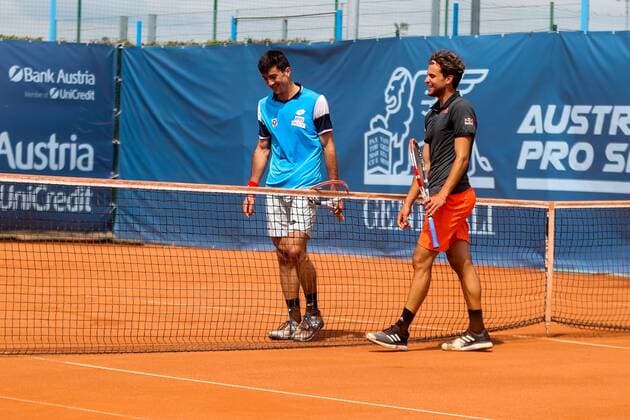TENNIS - Austrian Pro Series MARIA ENZERSDORF,AUSTRIA,08.JUN.20 - TENNIS - Generali Austrian Pro Series. Image shows Sebastian Ofner (AUT) and Dominic Thiem (AUT). GEPAxpictures xPhilippxBrem