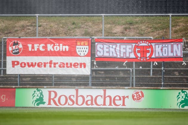 FLYERALARM Frauen Fussball Bundesliga; 1. FC Koeln - FF USV Jena; 10.06.2020 Banner im Franz-Kremer-Stadion FLYERALARM Frauen Fussball Bundesliga, 1. FC Koeln - FF USV Jena, Koeln, Franz-Kremer-Stadion DFL REGULATIONS PROHIBIT ANY USE OF PHOTOGRAPHS AS IMAGE SEQUENCES AND OR QUASI-VIDEO. Copyright: xBEAUTIFULxSPORTS Wunderlx