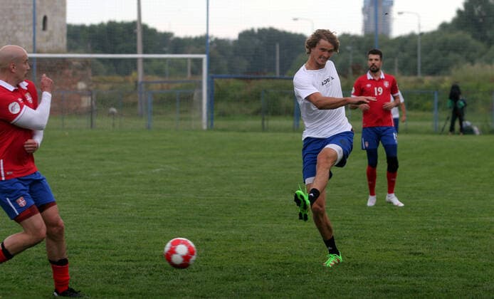 11.06.2020 Belgrade(Serbia) men s tennis Alexander Zverev(R) Germany during pre Adria Tour exibition football match : 