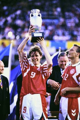 FLEMMING POVLSEN, Denmark, Celebrating, European Cup, Final, Sweden EURO 1992, Denmark vs Germany 2-0, Goteborg CAMPIONATI EUROPEI SVEZIA EURO 1992 FINALE DANIMARCA-GERMANIA 2-