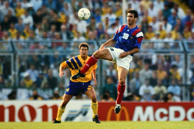 ERIC CANTONA, France, European Cup, Sweden EURO 1992, Sweden vs France 1-1, Solna CAMPIONATI EUROPEI SVEZIA EURO 1992 SVEZIA-FRANCIA 1-1