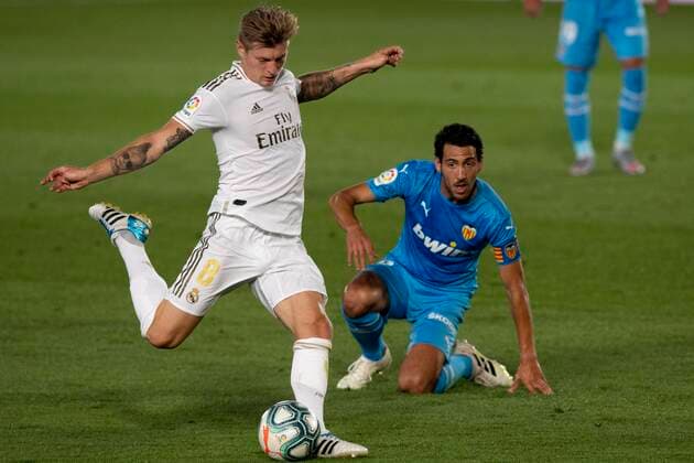 Spanish La Liga soccer match Real Madrid vs Valencia at Alfredo Di Estefano Stadium, Madrid, June 18, 2020 Toni Kroos La Liga Cordon Press Cordon Press