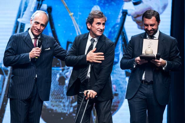 Photo Piero Cruciatti LaPresse 17-12-2015 Milan, Italy Gazzetta Awards In the Photo: Andrea Monti, Alex Zanardi, Giorgio Damiani  Copyright: xLaPresse PieroxCruciattix
