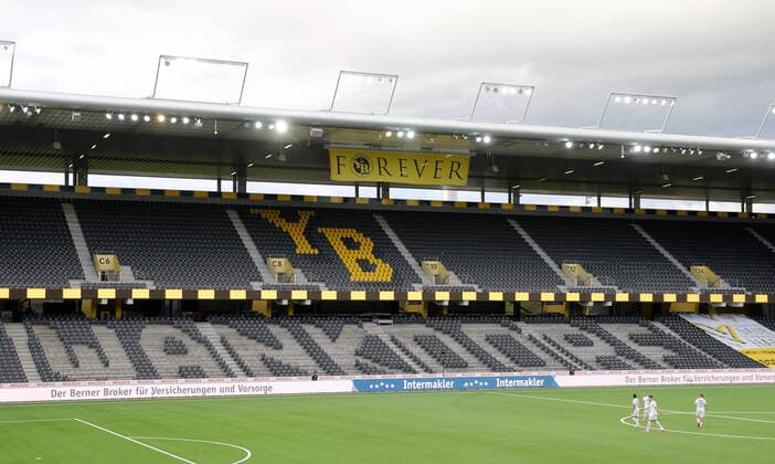 Foto Manuel Geisser 19.6.2020 Wankdorf Stadion Bern : Fussball Super League 24.Spieltag BSC Young Boys - FC Zürich Schriftzug Wankdorf auf der Tribüne