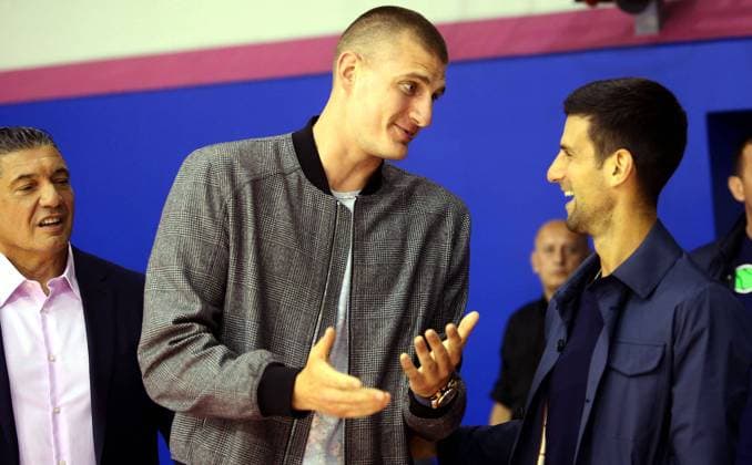 11.06.2020 Belgrade(Serbia) Men s basketball Men s tennis Farewell basketball match of Dejan Milojevic ex coach of BC Mega Bemax before his going in USA. Nikola Jokic(c) player of NBA, Basketball Herren, USA BC Denver Nuggets with Novak Djokovic(R) beside Miodrag-Mishko Raznatovic(L) basketball agent.Jokic infected at Coronavirus Covid-19 after these match.While Djokovic confirmed on 23rd June that he is positive too at Coronavirus Covid-19 . :Str 